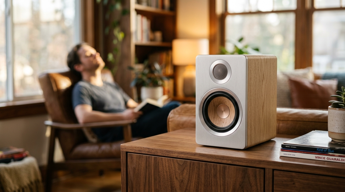 An image illustrating Small Spaces, Big Sound: The Compact Bookshelf Speaker Revolution